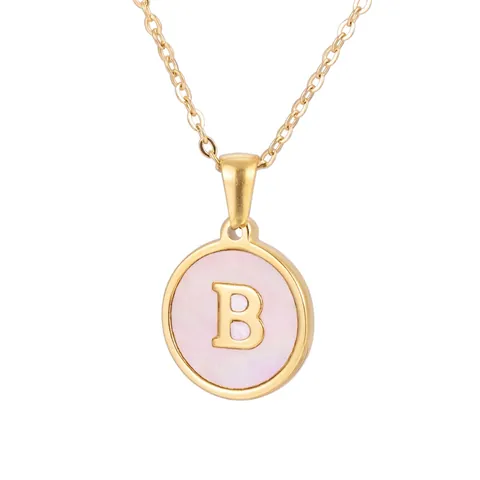Initiaal Ketting Ronde Hanger Roze Schelp 18K Verguld Roestvrij Staal Minimalistische Dagelijkse Mode Sieraden Voor Dames