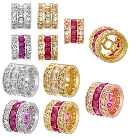 Brass Cubic Zirconia Barrel Spacer Beads Colorful Micro Pave Cylinder Charms For DIY Jewelry Making Bracelets