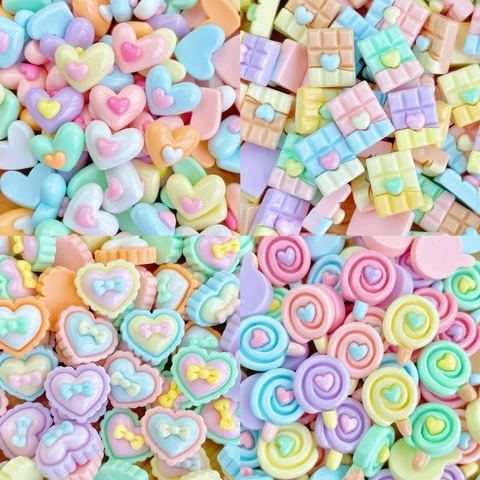 Mini Resin Flatback Cabochons Heart Lollipop Chocolate Shape DIY Jewelry Accessories Phone Case Decor Sweet Kawaii