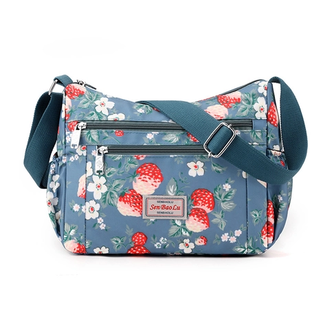 Women Crossbody Bag Nylon Multi Layer Zipper Large Capacity Floral Print Travel Casual Adjustable Shoulder Bag