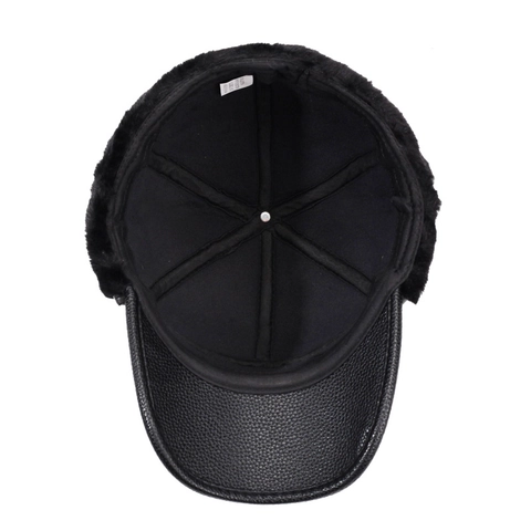 Cappello Da Baseball In Pelle PU Da Uomo Con Paraorecchie Foderato In Pelliccia Sintetica Caldo Antivento Inverno
