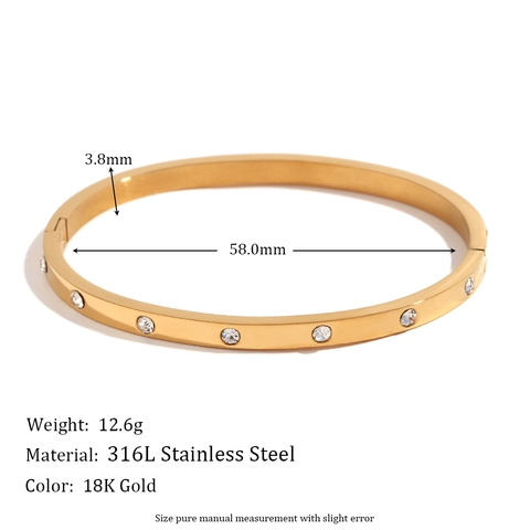 Minimalist Bangle Bracelet Stainless Steel 18K Gold Plated Spaced Round Zircon Elegant Fashion Jewelry For Women