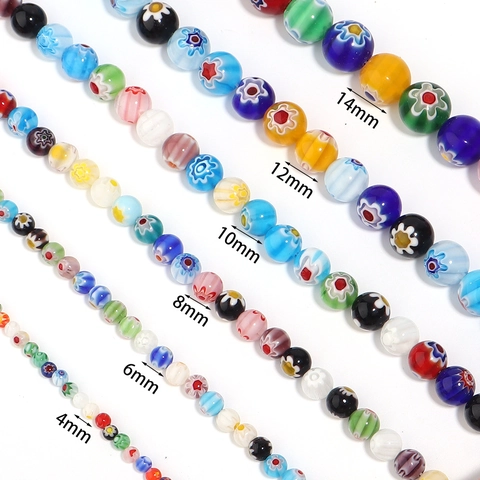 Millefiori Glasperlen Blumenmuster Runde Lampwork Perlen Für DIY Schmuckherstellung Bunte Handgefertigte Bastelarbeiten