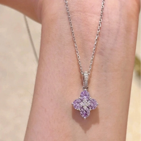 Lila Blumen Anhänger Halskette Kupfer Exquisite Glänzende Zirkon Schlüsselbein Kette Schmuck Für Damen