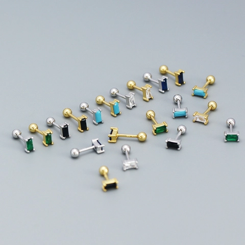 Minimalist Rectangle Zircon Stud Earrings 925 Sterling Silver Screw Back Piercing Jewelry Geometric Ear Studs For Women