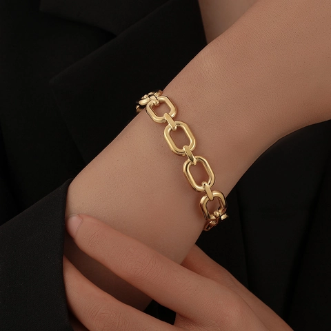 Edelstahl Kettenglied Manschetten Armreif Trendiger Einfacher Industrieller C Form Offener Armband