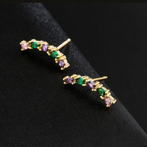 Schmetterling Geometrische Ohrstecker 18K Vergoldetes Kupfer Bunte Zirkonia Schmuck Für Frauen