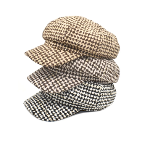 Cappello Da Strillone Pied-De-Poule Da Donna Retrò Berretto Vintage Inverno Caldo Cappello Da Pittore Tessuto Di Lana Con Filo Dorato