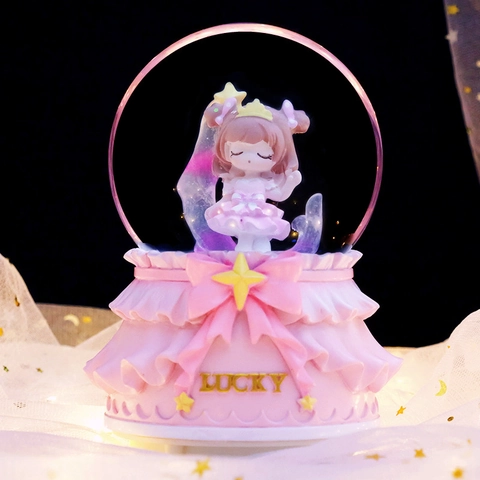 Kristallkugel Musikalisches Ornament Schneekugel Automatischer Schneefall Bunte LED Lichter Prinzessin Schloss Geschenk