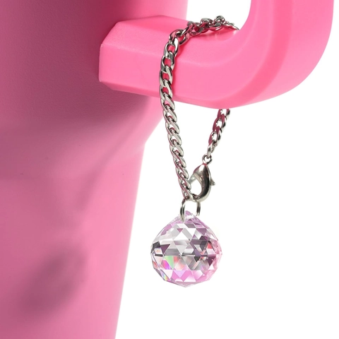 Pendentif De Poignée De Tasse En Boule Cristal Chaîne Métallique Facettée Irisée Avec Doubles Fermoirs Homard