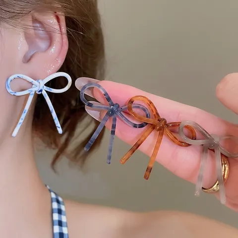Boucles D Oreilles Nœud Papillon Avec Tige En Argent Acétate Texture Marbre Bijoux Élégants Pour Femmes Style Vintage