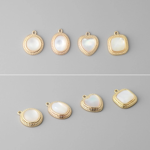 Ciondoli Pendenti Conchiglia Bianca Naturale Madreperla Ottone Placcato Oro Forme Cuore Tondo Accessori Gioielli DIY