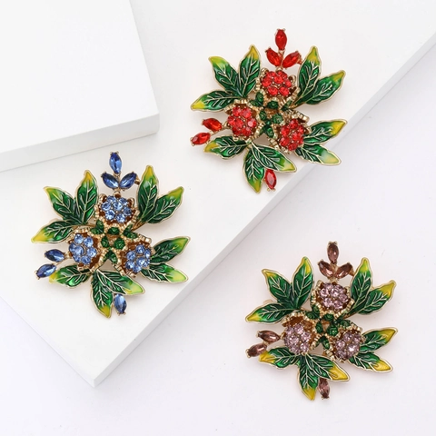 Broche de Rosa de Aleación y Diamantes de Imitación Estilo Coreano Elegante Broche de Planta de Esmalte para Ropa Mujer