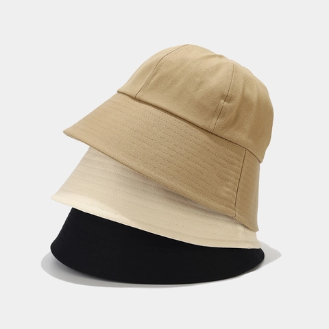 Bucket Hat Cotton Canvas Vintage Foldable Sun Protection Wide Brim Solid Color Round Top Retro Fisherman Basin Hat Casual