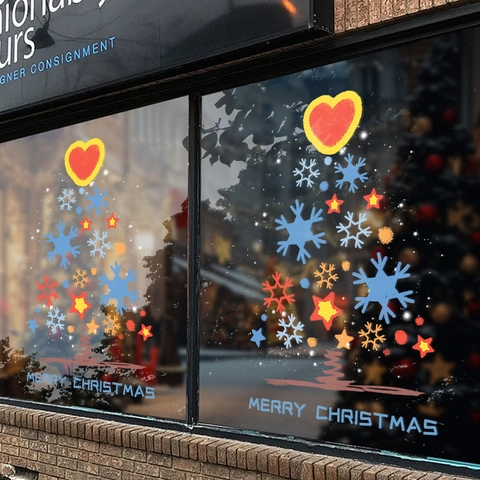 Christmas Window Clings Static PVC Stickers Colorful Snowflake Tree Showcase Glass Door Decor Removable No Glue