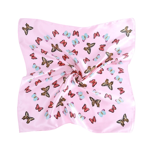 Elegant Butterfly Floral Paisley Print Satin Square Scarf Women Silky Feel 60cm Neck Head Scarf For Bag Decoration Accessory