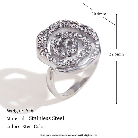 Anello Spirale Vortex Acciaio Inossidabile Placcato Oro 18K Con Strass Moda Regolabile Aperto Gioielli Donna