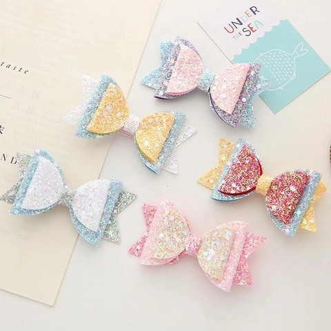 Sequin Bow Hair Clips For Girls Glitter Sparkly Princess Hairpin Children Sweet Hair Accessories