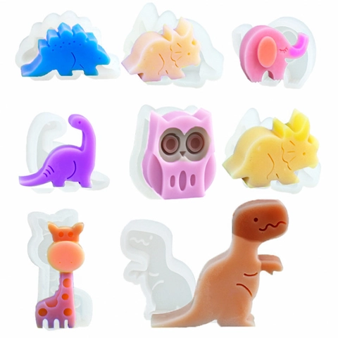 Moldes De Silicona Animales Dinosaurio Elefante Jirafa Conejo DIY Repostería Decoración Pastel Fondant Vela Jabón Herramientas