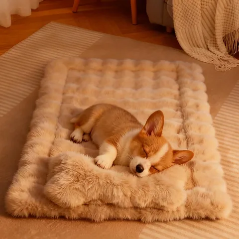 Plush Pet Mat Blanket With Pillow Bone Shape Faux Rabbit Fur Warm Thick Non-Shedding Anti-Slip For Dogs Cats