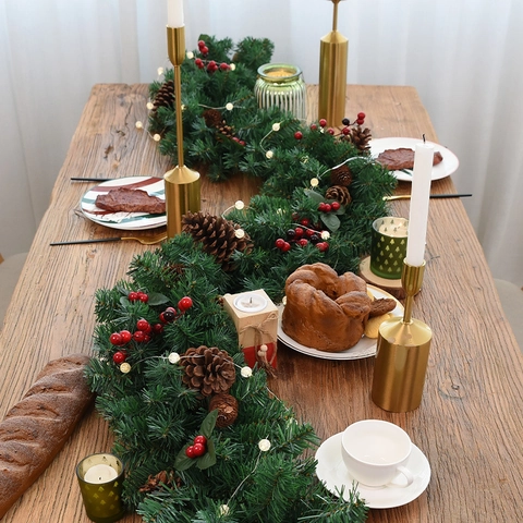 Kerstslinger Dennenappels Rode Bessen Rotan PVC Decor Voor Open Haard Trap Huis Vakantie Ornament