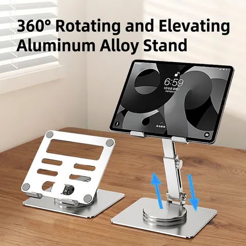 Supporto Tablet in Lega di Alluminio Rotante a 360 Gradi Altezza Regolabile Pieghevole Porta Telefono da Scrivania