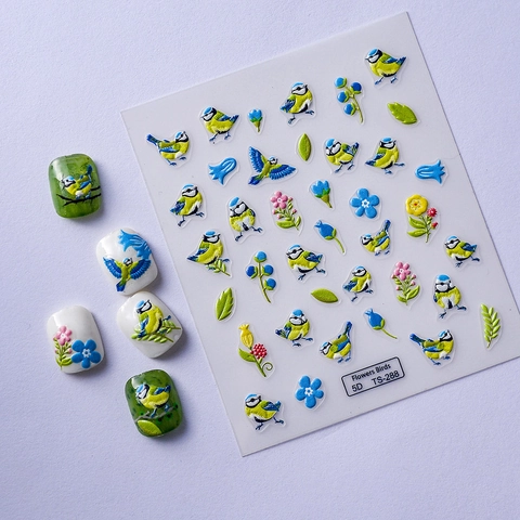 Autocollants Ongles 5D Relief Fleurs Et Oiseaux Autocollants 3D Décoration De Manucure Pour Femmes Art Des Ongles Floral