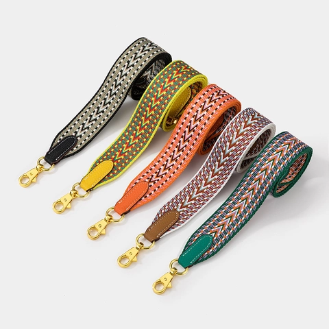 Wide Shoulder Bag Strap Woven Wax Thread And Cowhide Leather Replacement Belt Geometric Chevron Pattern For Handbags