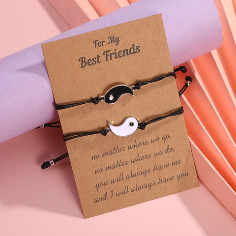 Yin Yang Tai Chi Matching Adjustable Woven Rope Bracelets Alloy Enamel Pendant Jewelry For Best Friends Couples Retro