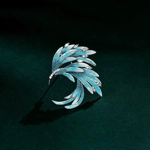 Spilla Coda Di Fenice In Smalto Vintage Lega Placcata Oro Strass Forma Di Piuma Elegante Spilla Da Petto Per Accessori Abito Da Donna