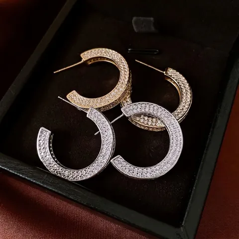 Geometrische C-Form Hoop Ohrringe 14K Vergoldetes Kupfer Mit Zirkon Und 925 Sterling Silber Ohrring Stecker Für Damen