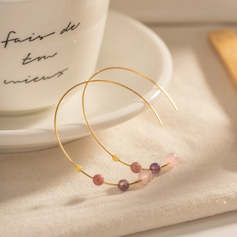 Roestvrijstalen Hoop Oorbellen Met Gekleurde Kralen Geometrische C-Vorm INS Stijl Mode Sieraden Voor Vrouwen