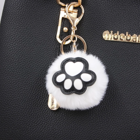 Schattige Kattenklauw Kunstbont Pompon Sleutelhanger Dierenpoot Pluche Tas Hanger Hart Patroon Sleutelhanger Bedeltje Voor Tas