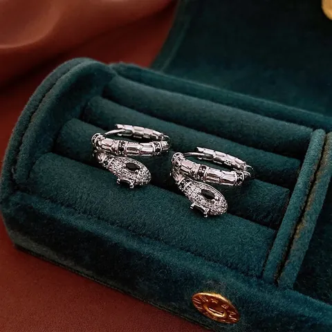 Vintage Schlangen Creolen Kupfer Mit Weißen Zirkonia Und Schwarzen Edelsteinen Retro Tierstil Schmuck Für Frauen