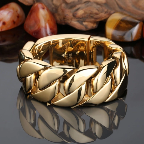 Pulsera De Cadena Cubana Para Hombre Pesada Gruesa Acero Inoxidable 316L Pulido Hip Hop Punk Joyería