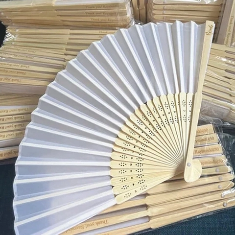 Wedding Hand Fan Folding Wood Ribs Satin Fabric Bride Bridesmaid Party Gift Elegant Accessory