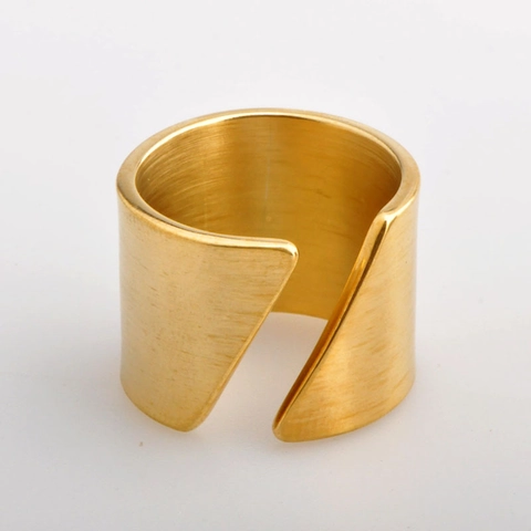 Minimalistischer Gebürsteter Edelstahl Offener Ring Gold Geometrischer Asymmetrischer Breiter Verstellbarer Schmuck Für Damen