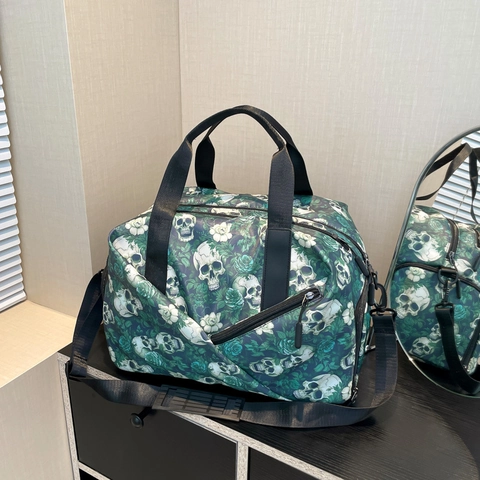Reisetasche Totenkopf Rose Print Große Kapazität Wasserdicht Leinwand Sporttasche Für Fitness Training Gothic Stil