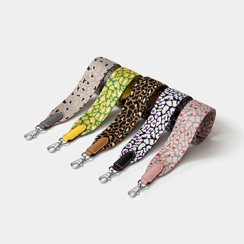 Replacement Wide Bag Strap Leopard Print Jacquard Webbing Leather Connectors Shoulder Belt For Handbags Vintage Style