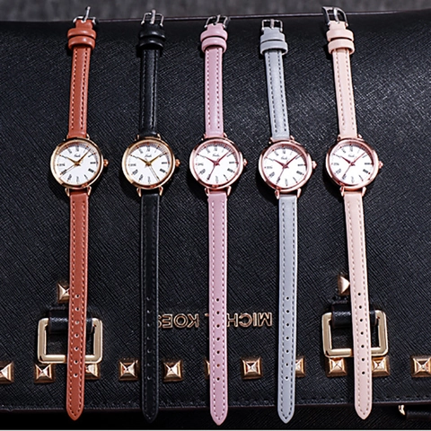 Women Quartz Watch Alloy Case Leather Strap Roman Numerals Small Round Dial Water Resistant Elegant Casual Retro
