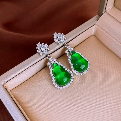 Orecchini A Goccia Zucca Verde Vintage Con Perno In Argento Sterling 925 Zircone Gioielli Per Donne