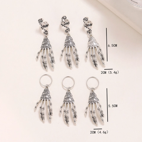 Skeleton Hand Hair Rings Alloy Gothic Punk Halloween Dreadlock Clips Braiding Accessories Silver Novelty