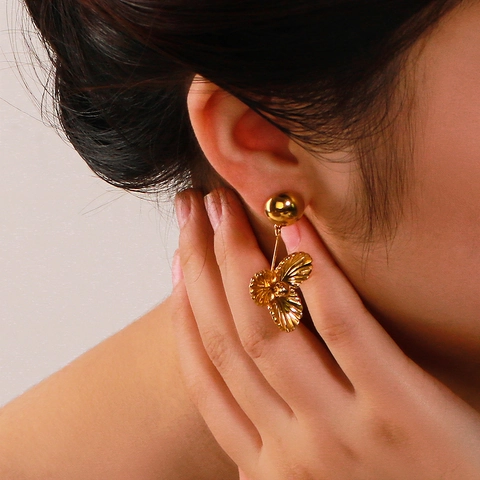 Elegante 3D Blumen Ohrstecker Aus Edelstahl 18K Vergoldet Ins Stil Modern Schick Blütenblatt Schmuck Für Damen