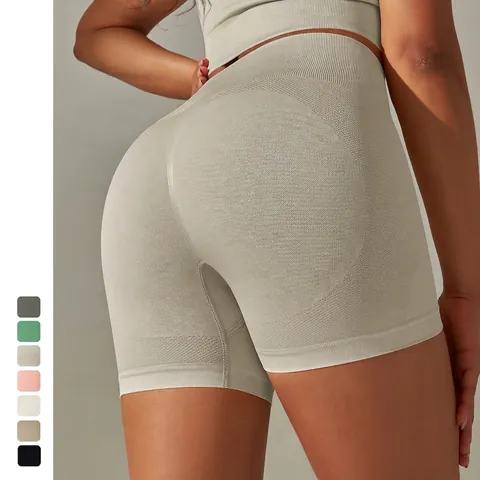Damen Nahtlose Yoga Shorts Hohe Taille Bauchkontrolle Po Lifting Schnell Trocknend Workout Sport Radlerhose