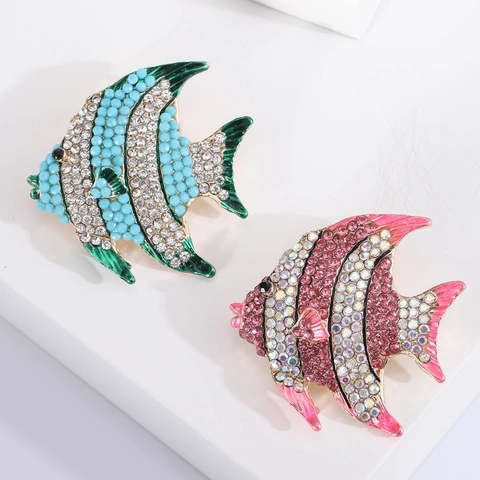 Tropische Engelvis Broche Speld Voor Dames Legering Strass Gekleurde Kralen Emaille Dier Mode Sieraden Accessoire