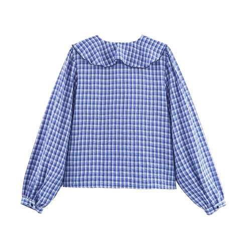 Women Gingham Plaid Blouse Long Sleeve Ruffle V Neck Bow Tie Elegant Polyester Shirt Sweet Refreshing Casual Top