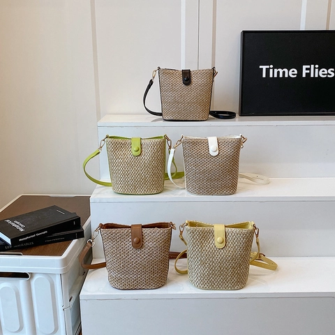 Sac Seau Tissé En Paille Simili Cuir Sac À Bandoulière Été Plage Vacances Voyage Décontracté Bohème Femmes