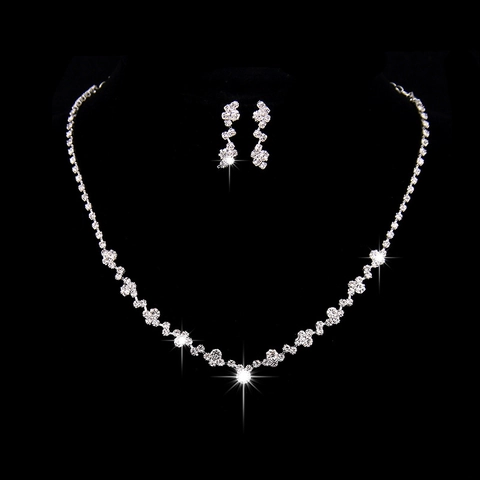 Gioielli Sposa Collana Orecchini Bracciale Rame Placcato Argento Zirconia Strass Goccia Acqua Matrimonio Per Donne