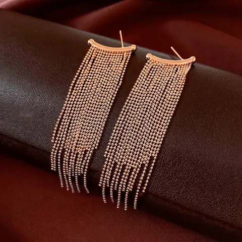 Orecchini Lunghi Con Nappine Per Donna Con Perno In Argento Rame Placcato Oro Reale Elegante Moda Catena Di Perline