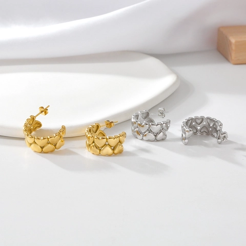 Pendientes de Aro Minimalistas de Acero Inoxidable con Forma de Corazón para Mujer Chapados en Oro Plata Pendientes de Botón de Corazón
